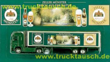 Zeller Münster Pils und Weizen, mit 2 Gläsern und 2 Flaschen vor Waldwiese und 2 verschiedenen 