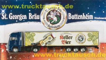 St. Georgen Bräu (Buttenheim) Keller Bier, mit schräger Bügelflasche und Logo