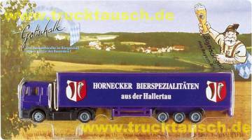 Hornecker Bierspezialitäten aus der Hallertau, mit 2 Logos (von Getränke Agentur Gottschalk)
