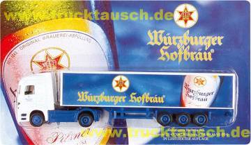 Würzburger Hofbräu mit schräger Flasche und Logo