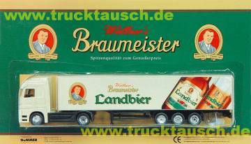 Wüllners Braumeister Landbier, mit Logo, schräger Flasche und Glas