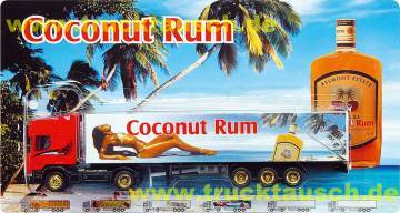 Heiloo Rum, Nr. 04, Coconut Rum, mit liegender Frau und Flasche vor Palmen und Meer- Aufl. 2.50