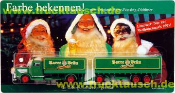 Barre Bräu Weihnachtszeit 2001, mit Logo, 3 Weihnachtsmänner auf Blister
