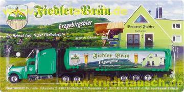 Fiedler-Bräu (Scheibenberg) Nr.01, Bergmotiv, mit Logo, 2 Gläsern und Haus vor Berg