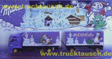 Milka 150 021, Frohe Weihnachten (2002), mit Schneemann auf Schlitten