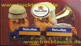 Thurn und Taxis mit Schriftzug, 2 Gläser und Horn auf Blister