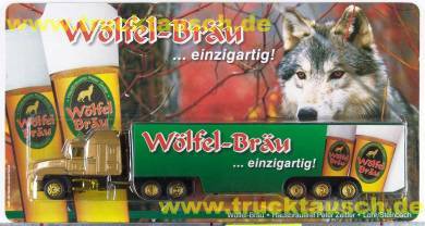 Wölfel-Bräu (Zeitler, Lohr) mit 2 Gläsern, Wolf auf Blister