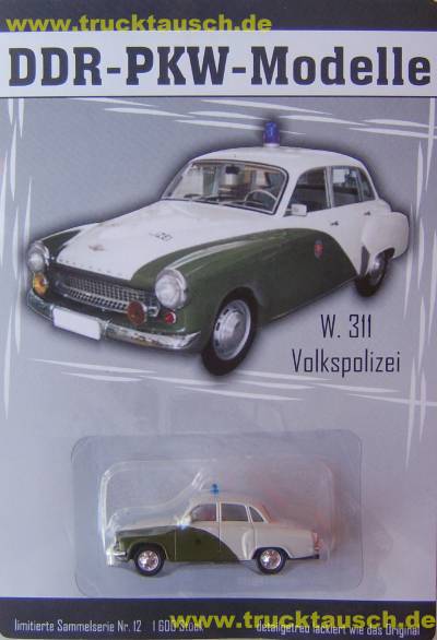 DDR PKW Modelle Nr.12, Polizei IFA Wartburg 311, 1/64- Aufl. 1.600