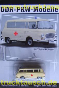 DDR PKW Modelle Nr.30, Krankenwagen Barkas B1000 Kleinbus, 1/64- Aufl. 1.600