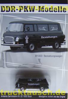 DDR PKW Modelle Nr.22, Bestattungswagen Barkas B1000 geschlossen, 1/64- Aufl. 1.600