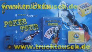 Franken Bräu (Mitwitz) 5 Sterne Pokertour, mit Pokerkarten, schräge Flasche und Werbetafel