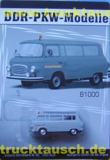 DDR PKW Modelle Nr.43, Fernmeldewesen Barkas B1000 Kleinbus, 1/64- Aufl. 1.600